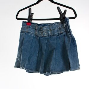 Blue Denim Pleated Mini Skirt